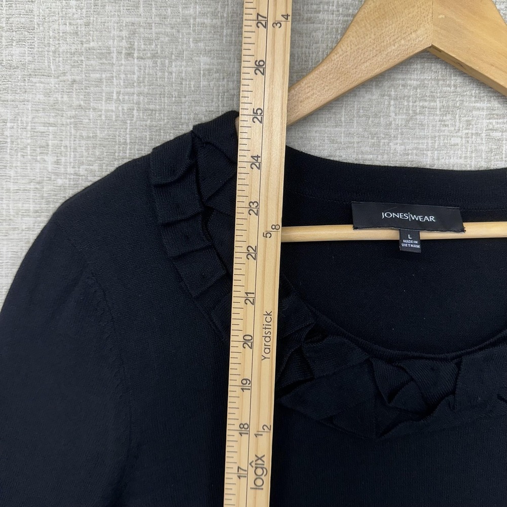 Jones Wear Sweater Womens‎ Large Black Ruffle Neck Knit Pullover Long Sleeve - Picture 11 of 11